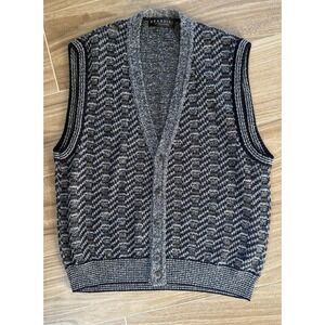 Vintage‎ 90s Brandini Wool Cardigan Sweater Vest Men's XL Geometric Grandpa Core